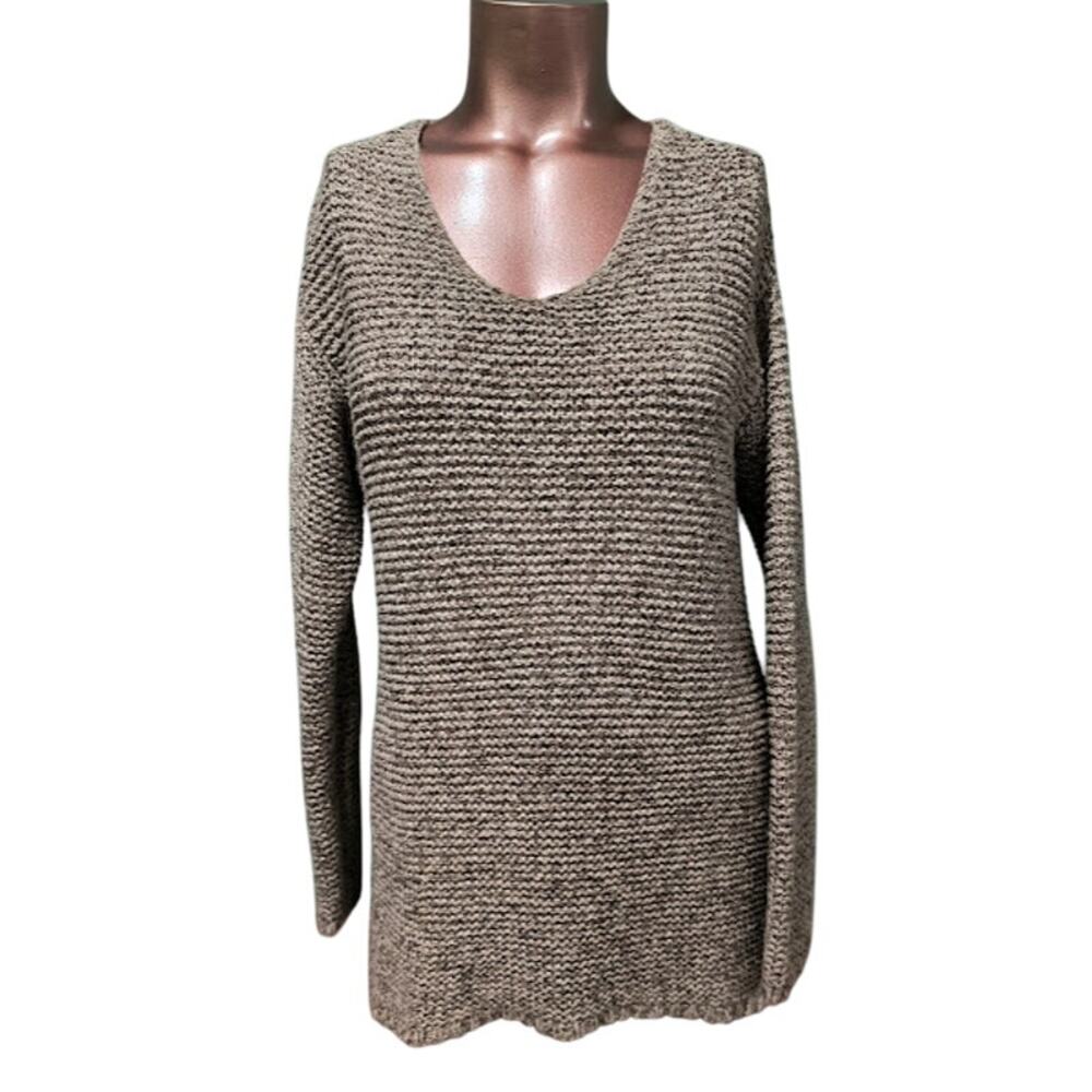 PureJill Variegated Hi-Lo Tunic Sweater with Scoop Neck, Brown & Beige, Sz‎ XS